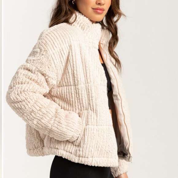 STOOSH by 26 International Women's Knit Textured Faux Fur Cord Puffer Jacket M - Picture 1 of 13